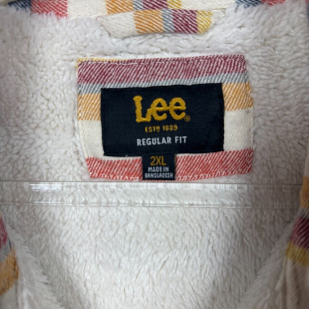 Lee Sherpa-Lined Striped Flannel Shacket Oversized Western Workwear Men's 2XL - Picture 5 of 6